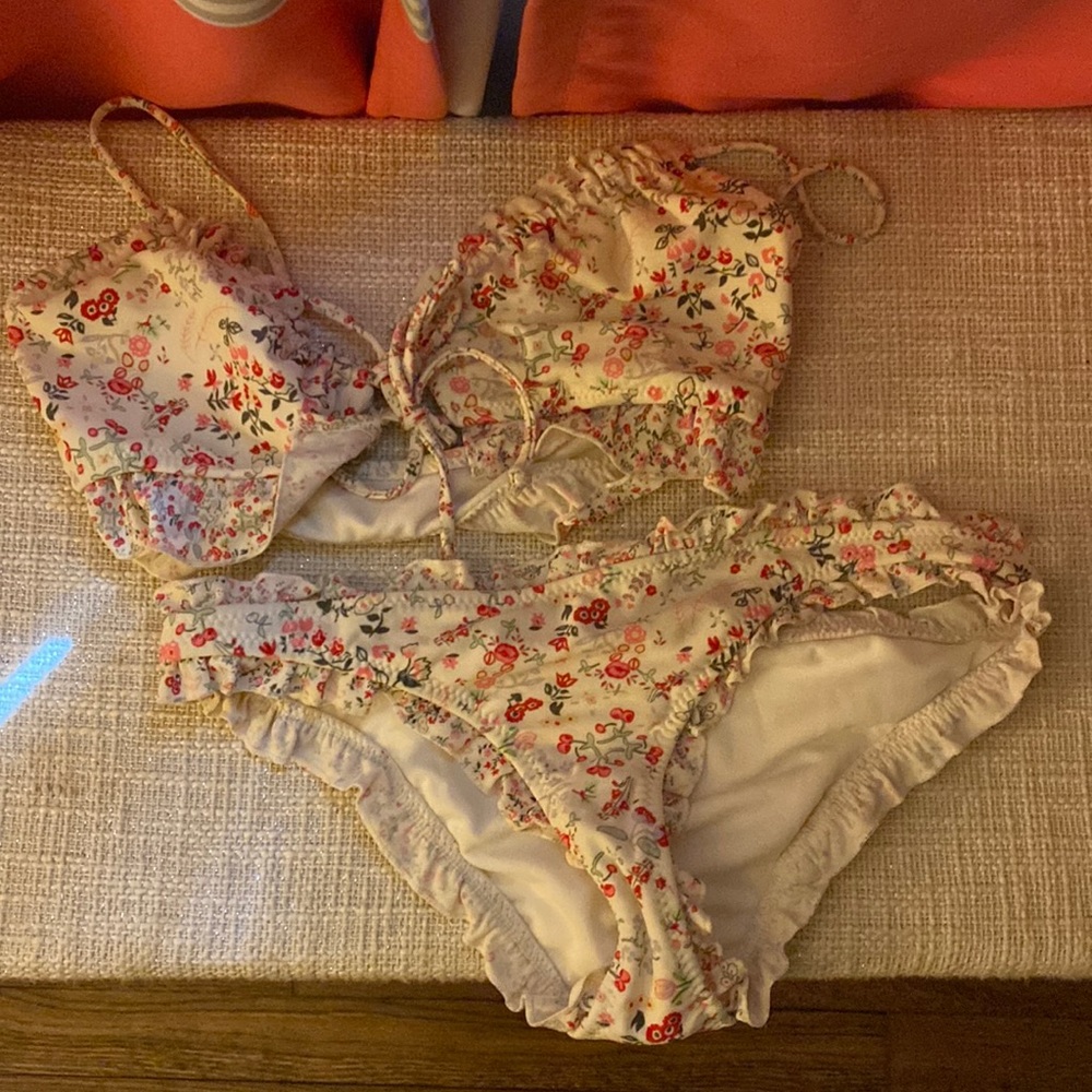 Rodarte for Target Bikini Swimsuit S Top M Bottom Two Piece Floral Flowers White